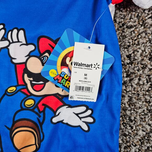 Super Mario Bros Boys Sz M Short Sleeve Pajama Set Blue Red NEW - Picture 3 of 4